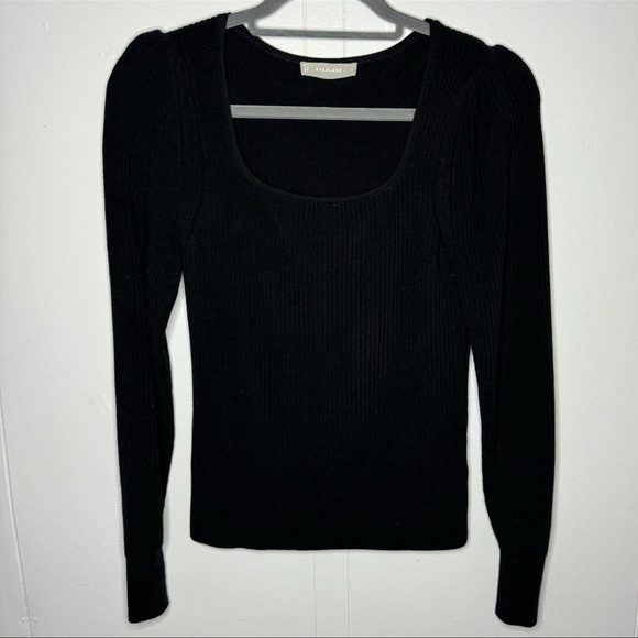 Everlane The Square Neck Long Puff Sleeve Ribbed Knit Sweater Top Black Small - Picture 2 of 9